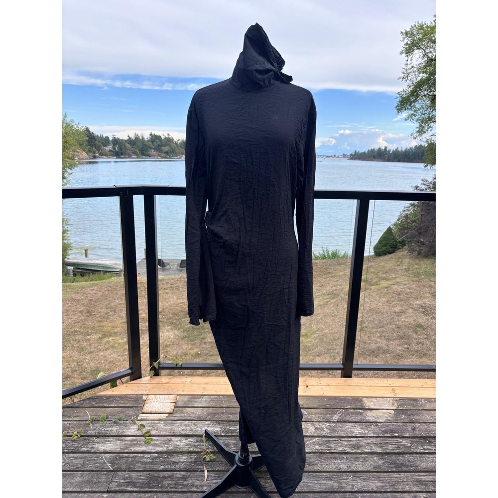 ZARA cowl neck maxi dress women L black ruched whimsigoth zipper slv avant-garde